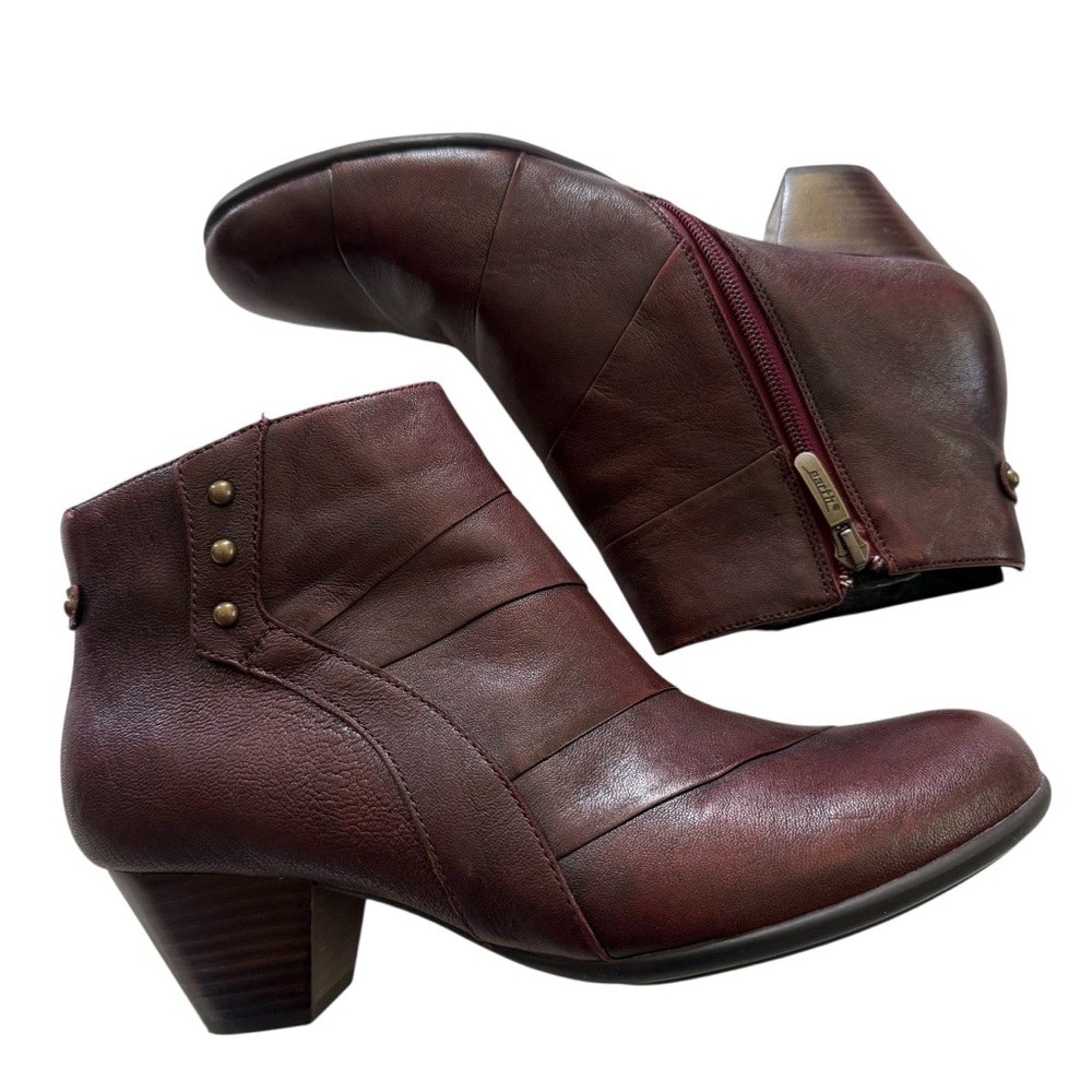 Earth Hope Garnet Leather Zip Up Block Heel Ankle Boots Shoes Women's Size 10 B